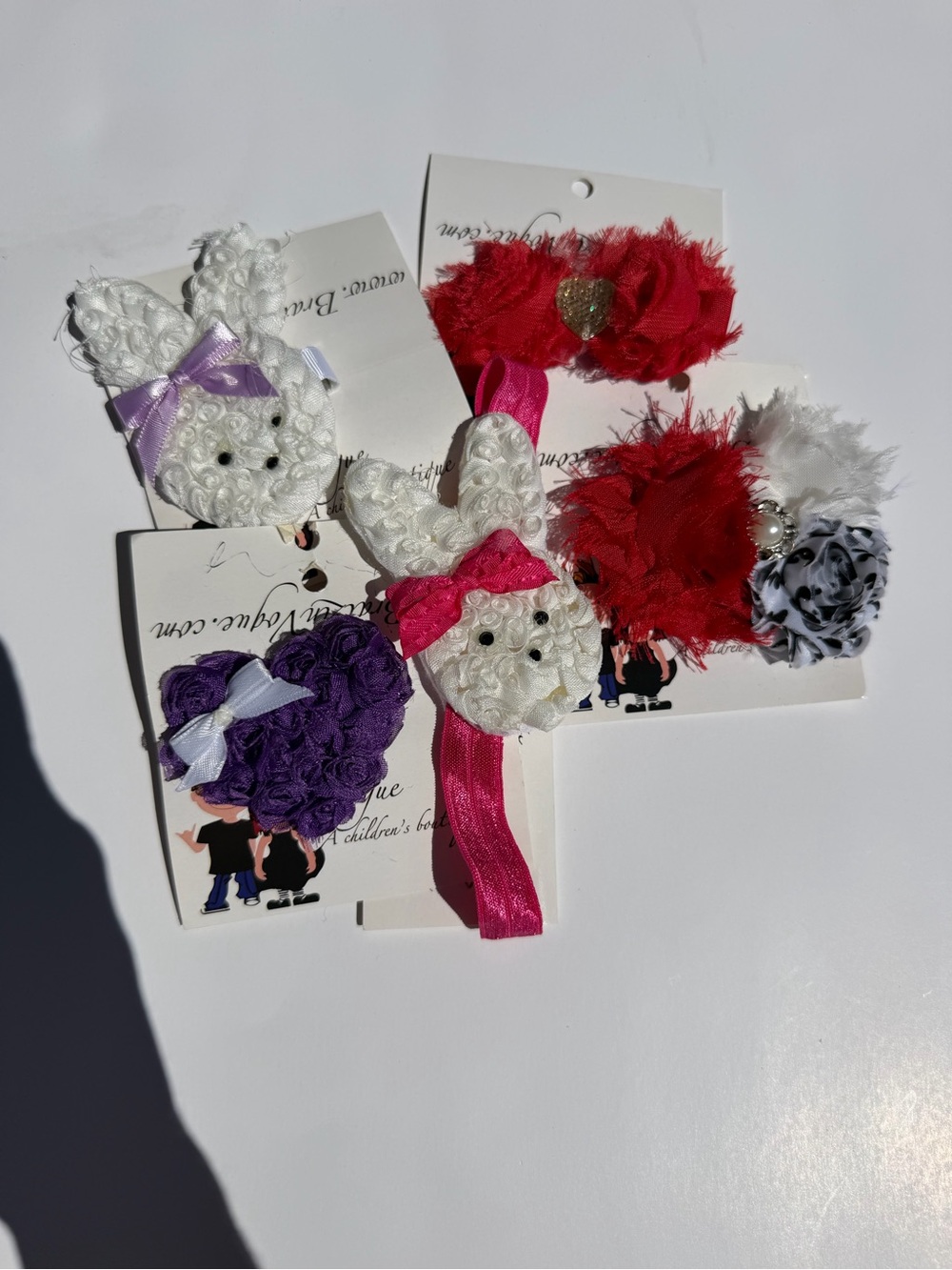 Bunny & Flower Kids Hair Clip Set - White, Red, Purple